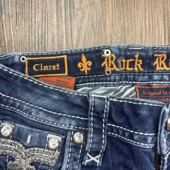 ROCK REVIVAL Claret Mid-Rise Skinny Jeans Distressed Dark-Wash Women’s Size 25 - Picture 6 of 13